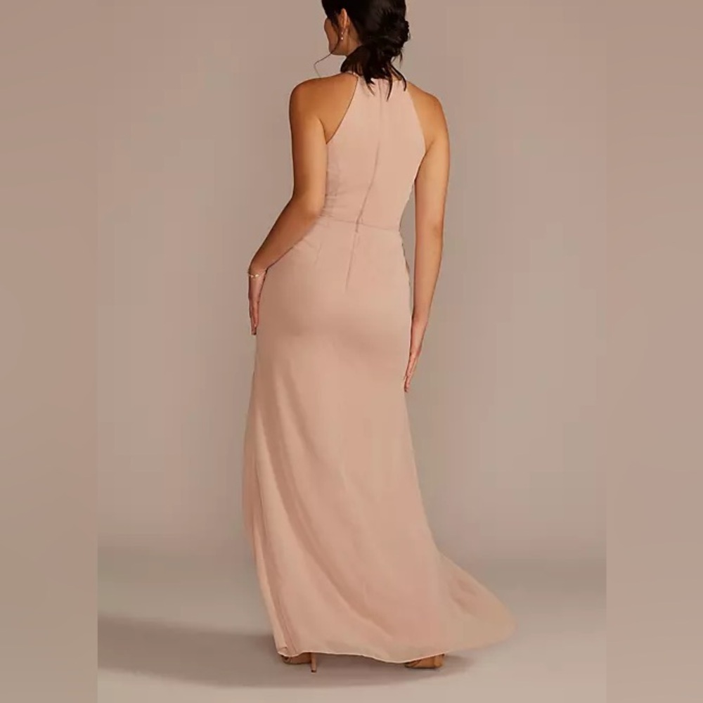 David's Bridal Burgundy Halter Wedding Dress - Picture 2 of 7